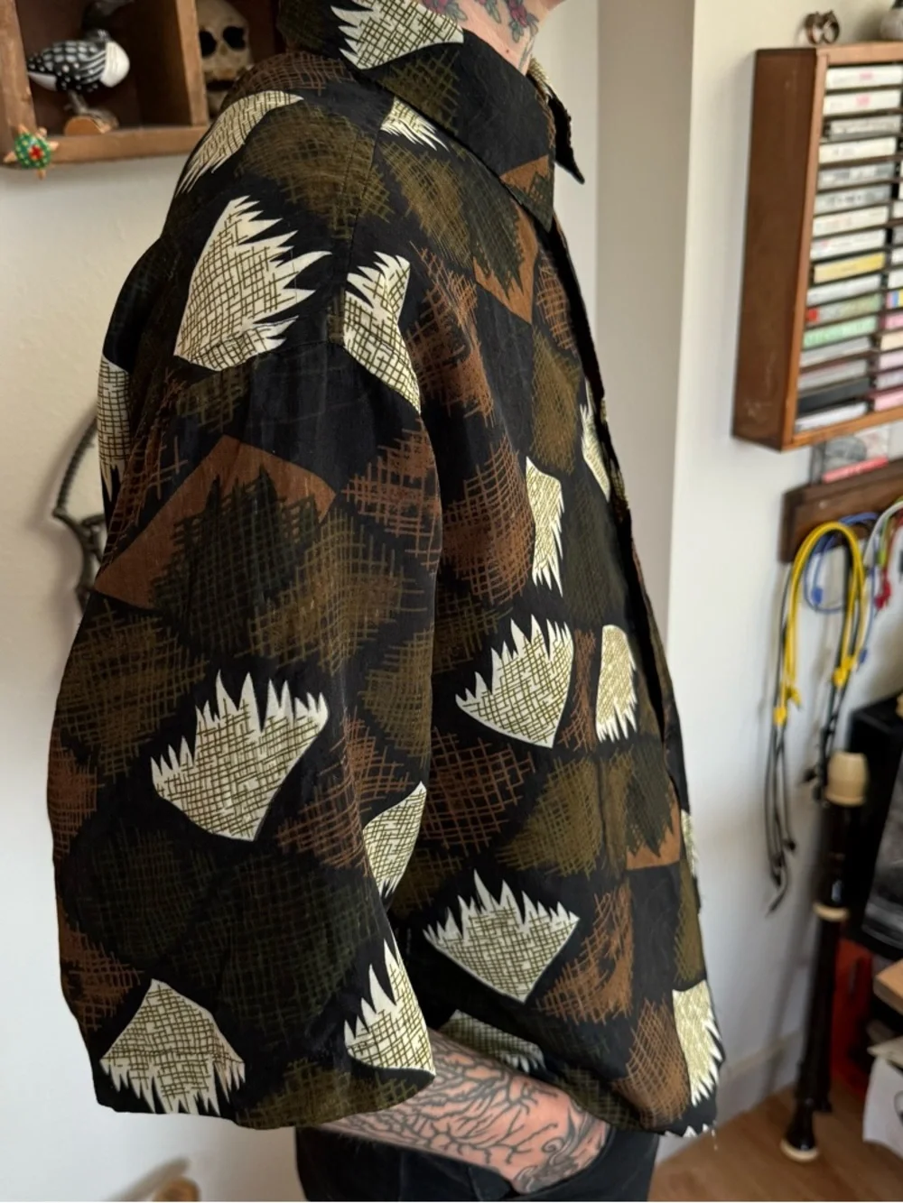 Vintage 90s Camel Cigarettes Cropped Earthy S/S Button Down ~ Size XXL - Picture 3 of 10